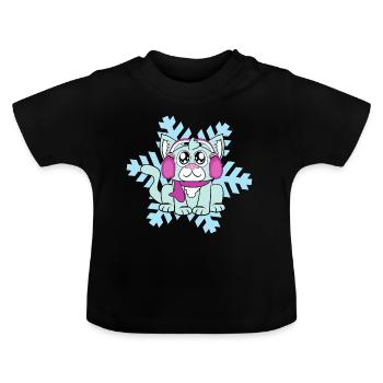 Katze Winter Ohrschützer Schneeflocke Frost Kalt - Baby Bio-T-Shirt mit Rundhals - Schwarz - Vorne