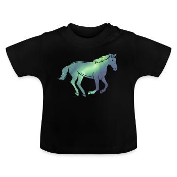 Iceland Icelandic Horse Icelandic Horse Northern Lights - Baby Organic T-Shirt with Round Neck - black - Front