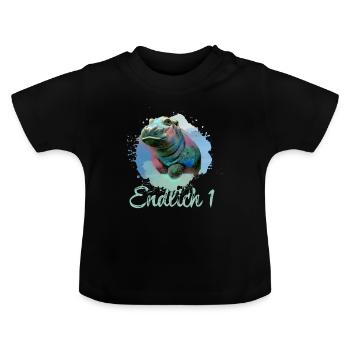 nilpferd,hippo,graffiti,nilpferd baby,1 jahr - Baby Bio-T-Shirt mit Rundhals - Schwarz - Vorne