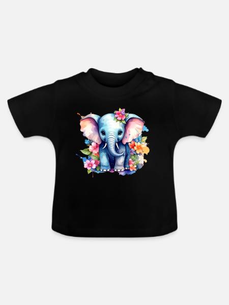 Elefant,Graffiti, bunt, Malerei,blumen - Baby Bio-T-Shirt mit Rundhals - Schwarz