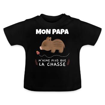 Mon Papa m'aime Plus que la Chasse - T-shirt bio col rond Bébé - noir - Devant