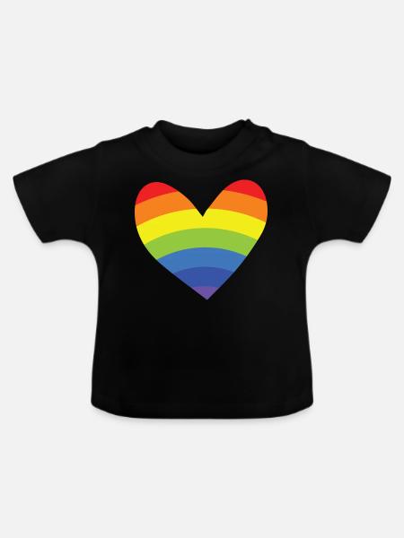 Regenbogen - Herz - Baby Bio-T-Shirt mit Rundhals - Schwarz