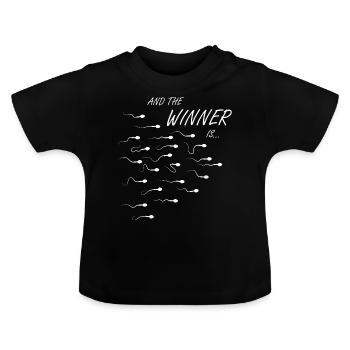 Baby Gifts Birth - The Winner is - Baby Organic T-Shirt with Round Neck - black - Front