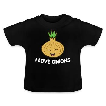 Zwiebel - I love onions - Baby Bio-T-Shirt mit Rundhals - Schwarz - Vorne
