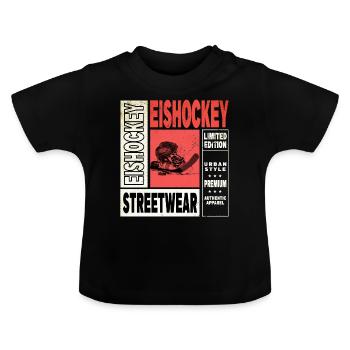 Eishockey Helm Schläger Schlittschuh Vintage Retro - Baby Bio-T-Shirt mit Rundhals - Schwarz - Vorne