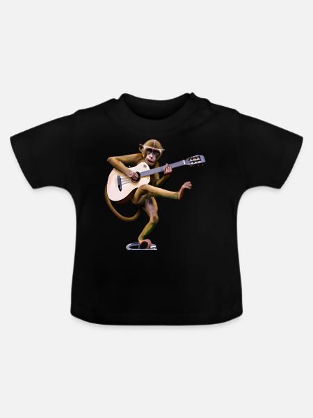 Gitarren-Affe - Baby Bio-T-Shirt mit Rundhals - Schwarz