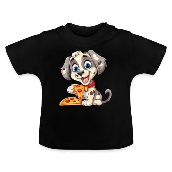Pizza Hund Pizza Lover Hund Lover Tegneserie - Økologisk T-shirt til baby, rund hals - sort - Foran
