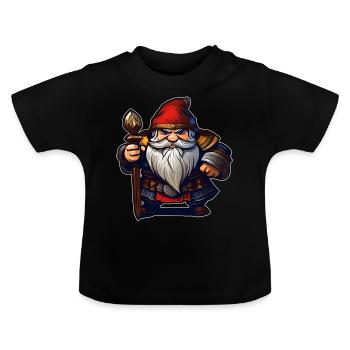 Little creepy dwarf leprechaun wizard magician magician - Baby Organic T-Shirt with Round Neck - black - Front