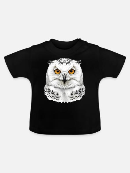 Schneeeulen-Kopf - Baby Bio-T-Shirt mit Rundhals - Schwarz
