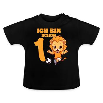 1 Bébé 1er Anniversaire Fille Garçons Football Lion - T-shirt bio col rond Bébé - noir - Devant