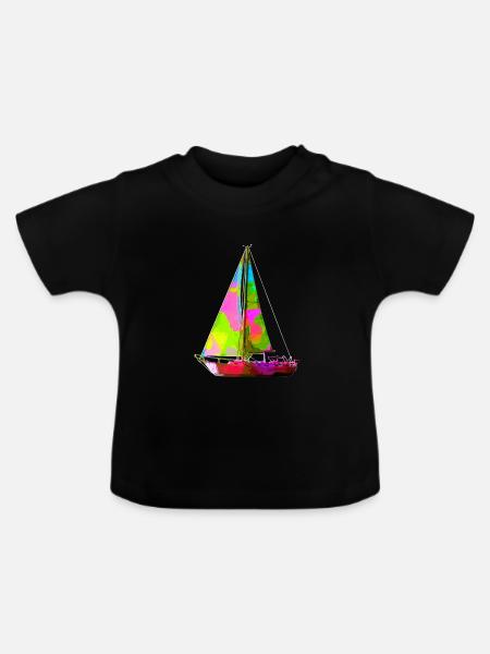 Buntes Segelboot - Baby Bio-T-Shirt mit Rundhals - Schwarz