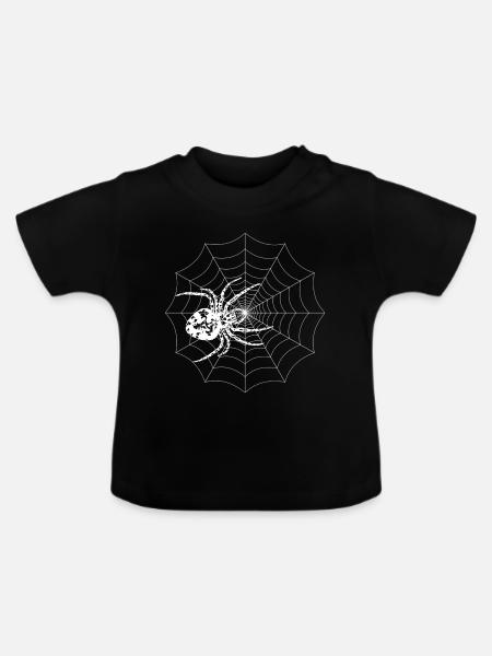 Spinnennetz Skizze mit Spinne - Baby Bio-T-Shirt mit Rundhals - Schwarz
