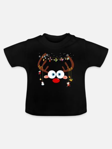 Weihnachtsren-Gesicht - Baby Bio-T-Shirt mit Rundhals - Schwarz