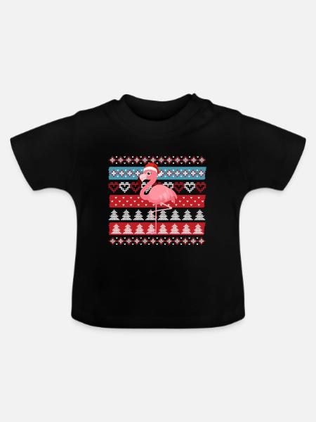 Ugly Christmas Flamingo - Baby Bio-T-Shirt mit Rundhals - Schwarz