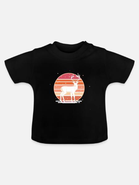 Retro Sunset Deer - Baby Bio-T-Shirt mit Rundhals - Schwarz