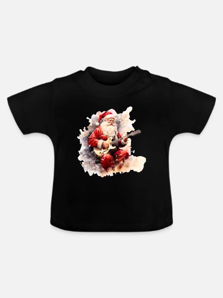 Aquarell mit Gitarre - Baby Bio-T-Shirt mit Rundhals - Schwarz