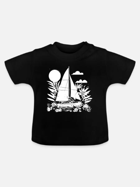 Segeln Comic Look - Baby Bio-T-Shirt mit Rundhals - Schwarz