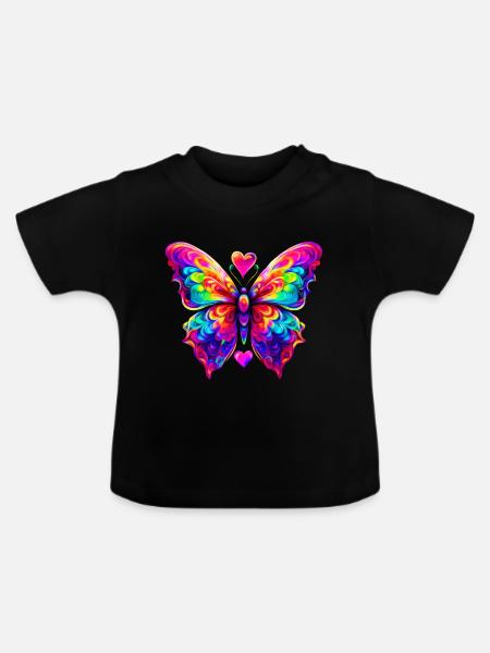 Bunter psychedelischer Schmetterling - Baby Bio-T-Shirt mit Rundhals - Schwarz