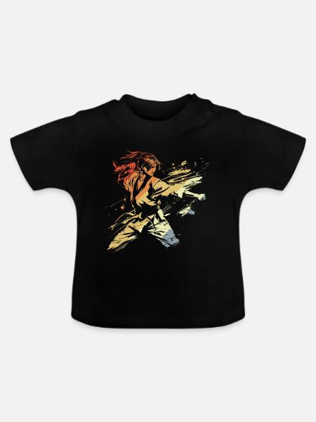 Retro Weibliche Karateka - Baby Bio-T-Shirt mit Rundhals - Schwarz