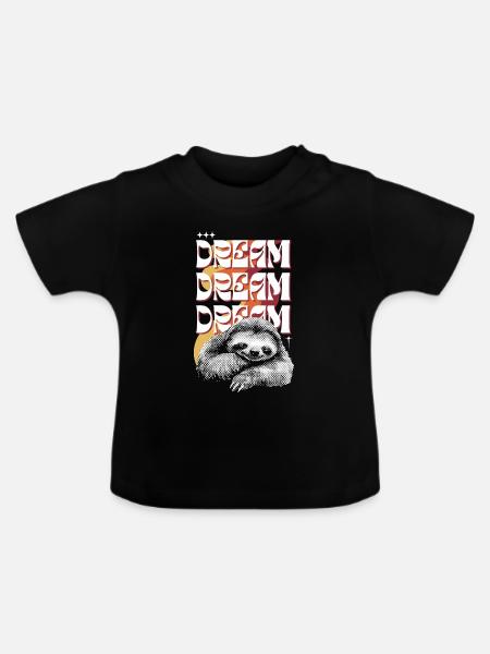 Träumerisches Faultier – Dream Dream Dream - Baby Bio-T-Shirt mit Rundhals - Schwarz