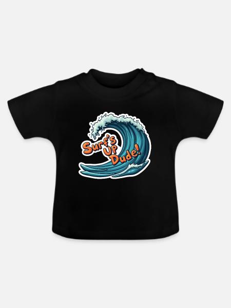 Surf’s Up, Dude! - Baby Bio-T-Shirt mit Rundhals - Schwarz