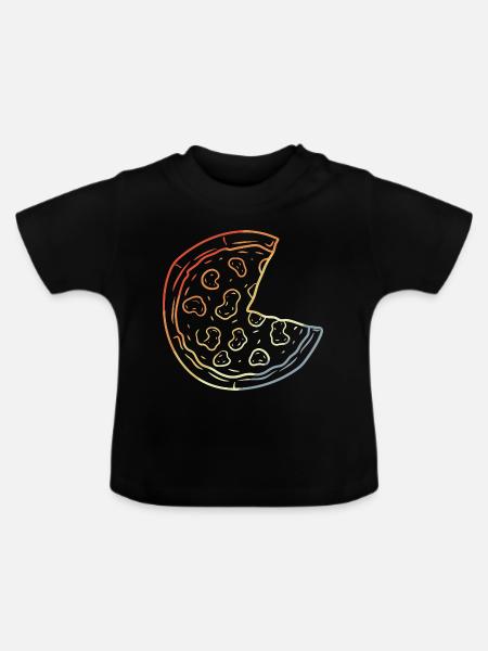 Pizza Line Art Retro - Baby Bio-T-Shirt mit Rundhals - Schwarz