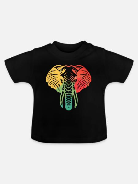 Elefantenkopf bunt - Baby Bio-T-Shirt mit Rundhals - Schwarz