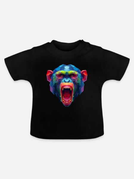 Bunter Polygonaffen Kopf - Baby Bio-T-Shirt mit Rundhals - Schwarz
