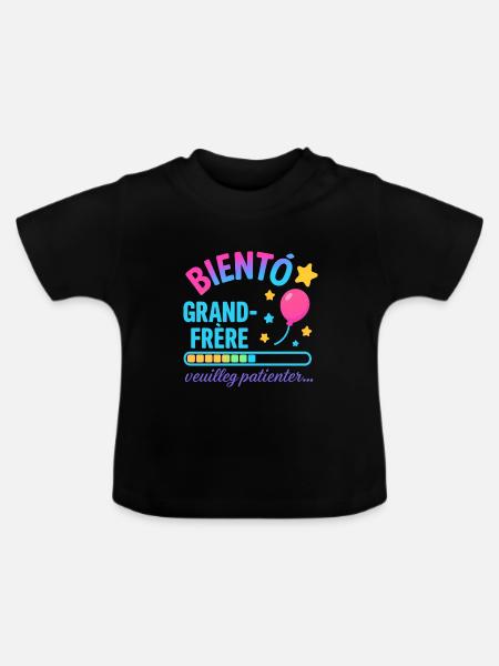 Bald wartet ein großer Bruder - Baby Bio-T-Shirt mit Rundhals - Schwarz