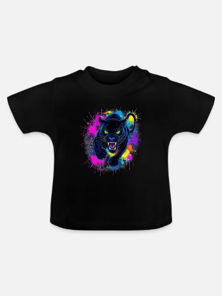 Neon Panther Farbexplosion - Baby Bio-T-Shirt mit Rundhals - Schwarz