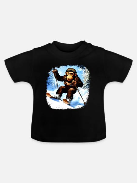 Affen Ski - Baby Bio-T-Shirt mit Rundhals - Schwarz