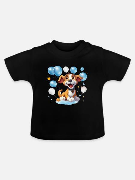 Lustiger Ballonhund im Partylook - Baby Bio-T-Shirt mit Rundhals - Schwarz