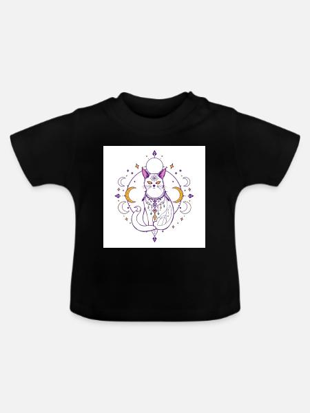 mystisch-Katze-Mond-himmlisch-A - Baby Bio-T-Shirt mit Rundhals - Schwarz