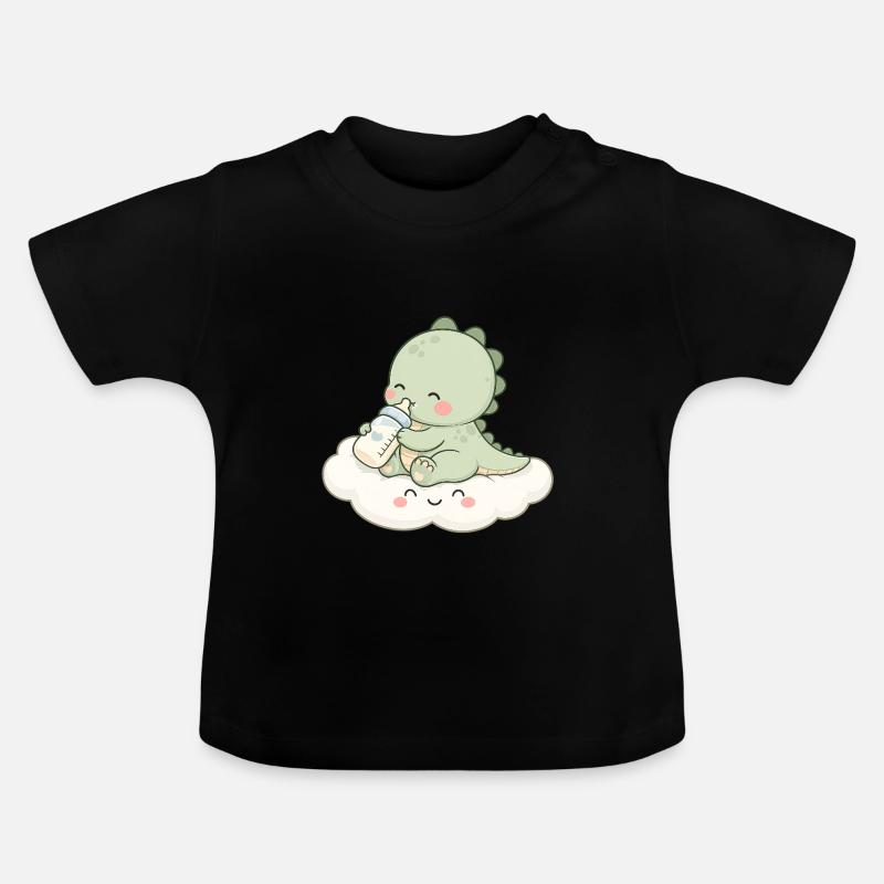 Bébé Dino mignon avec biberon - T-shirt bio col rond Bébé - noir