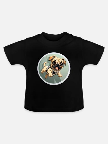 Quiekender Pug Sprinter - Baby Bio-T-Shirt mit Rundhals - Schwarz