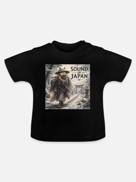 Japanisches Kitsune-Flötendesign - Baby Bio-T-Shirt mit Rundhals - Schwarz