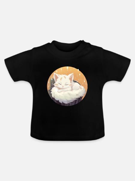 Schlafende Katze im Kreis - Baby Bio-T-Shirt mit Rundhals - Schwarz