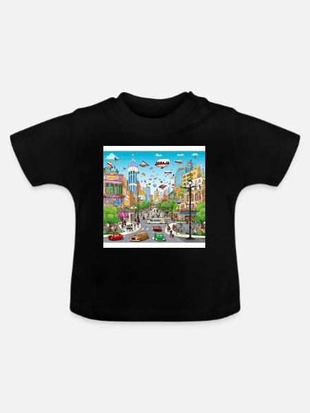 Farbenfrohe Zukunftsstadt - Baby Bio-T-Shirt mit Rundhals - Schwarz