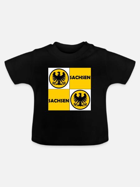Sachsen Quadratflagge Adler - Baby Bio-T-Shirt mit Rundhals - Schwarz