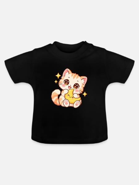 Mondkuschelkatze - Baby Bio-T-Shirt mit Rundhals - Schwarz