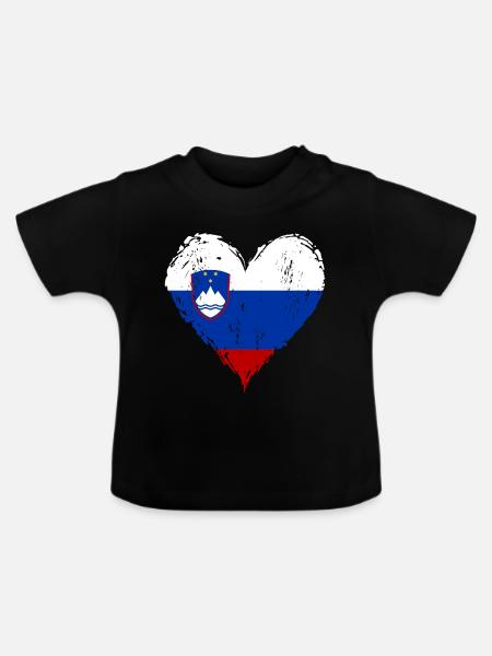 Slowenien Herzflagge Grunge - Baby Bio-T-Shirt mit Rundhals - Schwarz