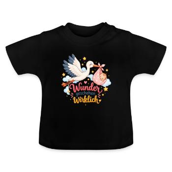 Wunder geschehen wirklich Storch Baby - Baby Bio-T-Shirt mit Rundhals - Schwarz - Vorne