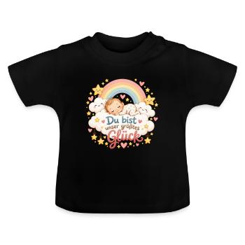 Unser größtes Glück – Baby Regenbogen - Baby Bio-T-Shirt mit Rundhals - Schwarz - Vorne