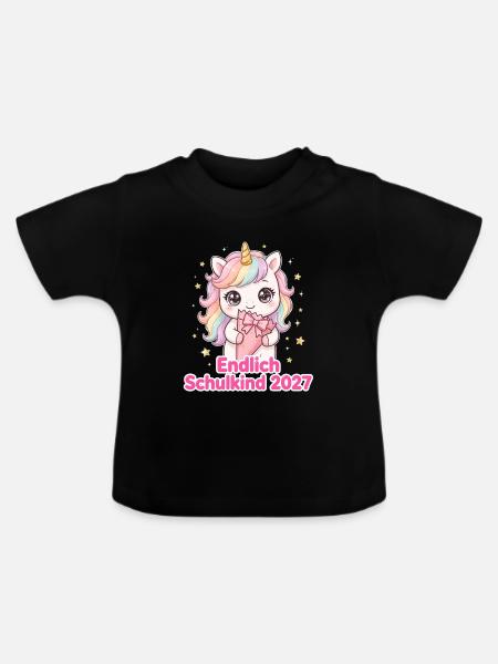 Einschulung 2027 Mädchen Einhorn Shirt - Baby Bio-T-Shirt mit Rundhals - Schwarz