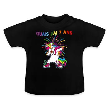 Ouais J'ai 7 ans ans Licorne dab - T-shirt bio col rond Bébé - noir - Devant