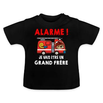 Petit Pompier Grand Frère Future Naissance - T-shirt bio col rond Bébé - noir - Devant