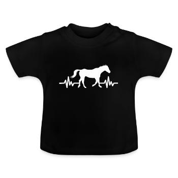 Herzschlag - Pferd Hengst Stute Ross Reitsport - Baby Bio-T-Shirt mit Rundhals - Schwarz - Vorne