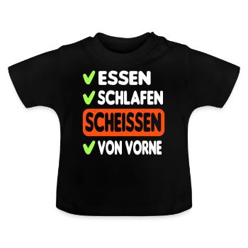 Poop Repeat Esssen Schlafen Scheissen Von Vorne - Baby Bio-T-Shirt mit Rundhals - Schwarz - Vorne