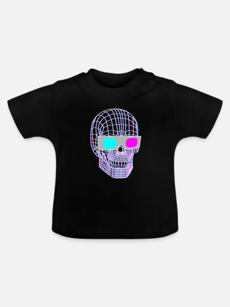 3D Schädel Mit 3D Brille - Baby Bio-T-Shirt mit Rundhals - Schwarz