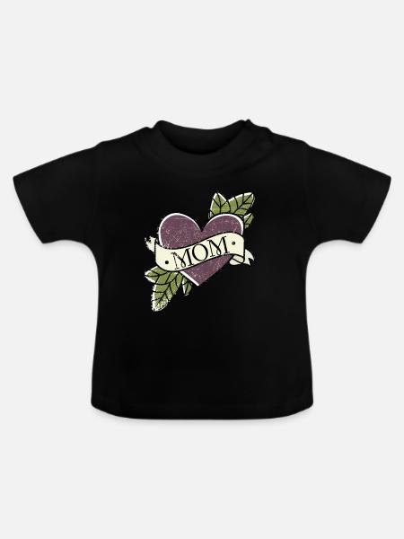 Mama Herz Tattoo - Baby Bio-T-Shirt mit Rundhals - Schwarz